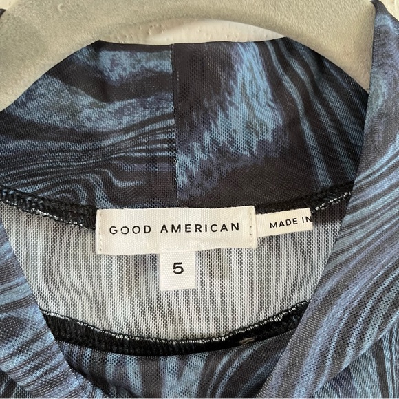Good American Bodysuit Blue Black Ink Swirl Mesh Mock Neck Bodysuit Sz 2X(5) NWT - Picture 5 of 15